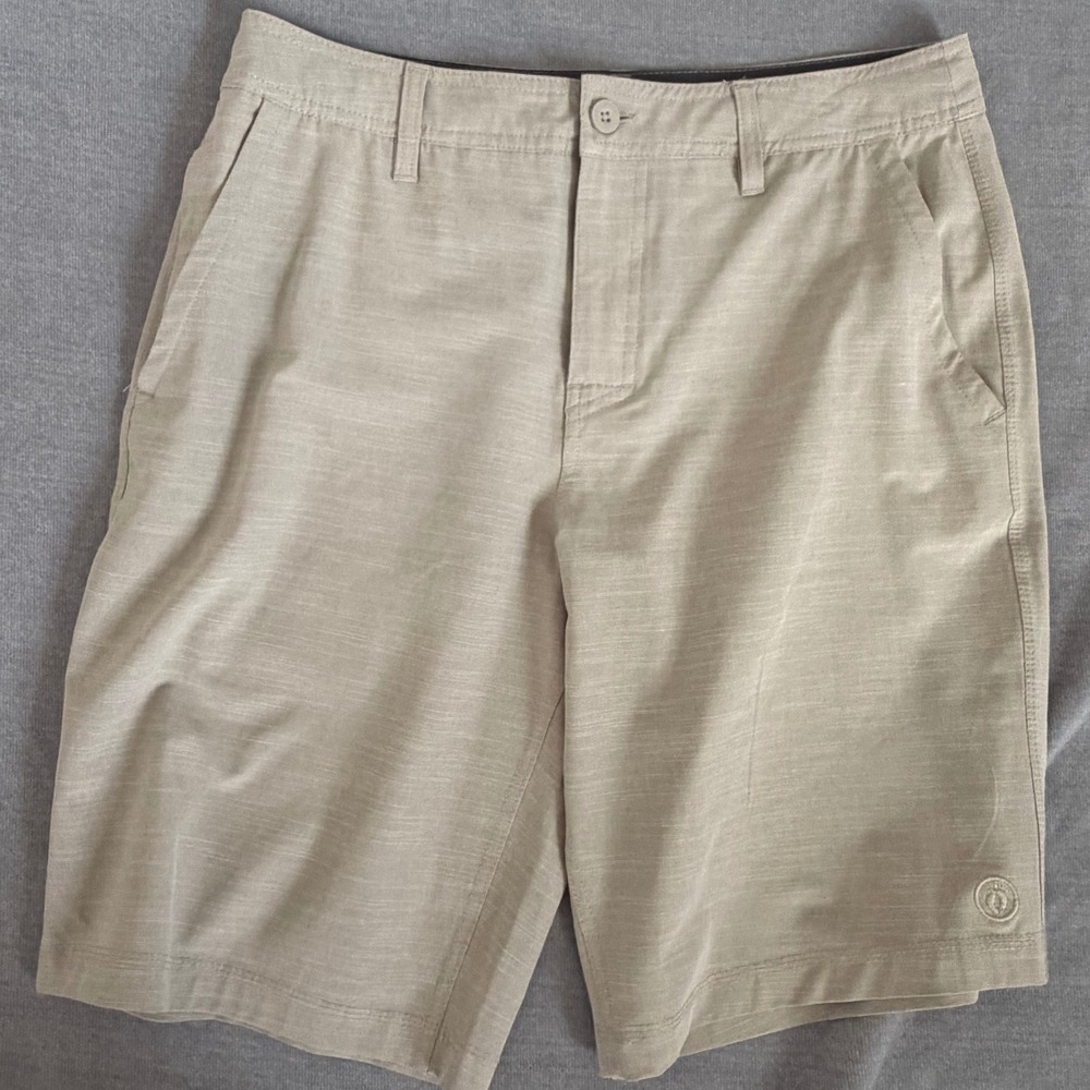 Hang Ten Hybrid Shorts Mens 32 Tan Khaki Heathered Quick Dry Surf Casual
